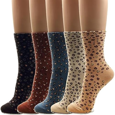 4 Pairs Leopard Crew Socks Animal Pattern Print Fun Women Girl Boy Novelty (A- 4pairs(womens 6-8.5)) Cover