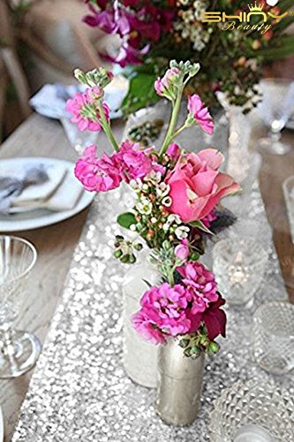 Shinybeauty Sequin Table Runners -13X60 - Silver Table Runner With Tassel Birthday Table Runner Glitter Table Runner Tassel Dresser Scarves For Home Or Wedding Decoration(13X60, Silver) #TOP1