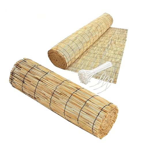 Rollo de pantalla de bambú extragrueso, valla de privacidad tejida a mano para exteriores para protección contra el viento y el sol (1,6 m x 3 m), decoración de jardín ecológica natural