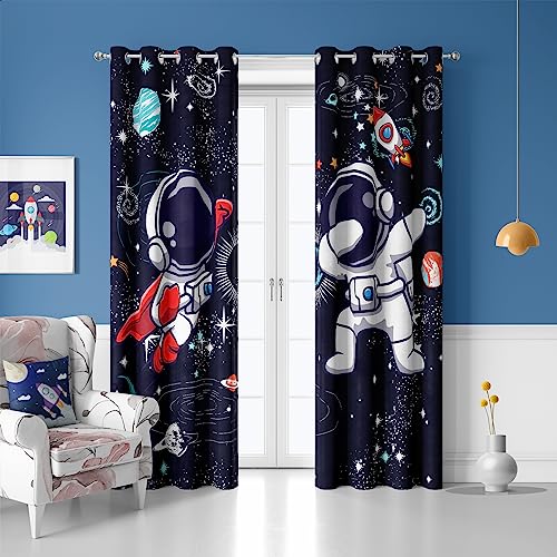 Oninuo Cute Astronaut Blackout Curtains For Girls Boy Home Decor, Space Cartoon Funny Spaceman Grommet Thermal Insulated Drapes Darkening Window Curtain For Bedroom Living Room, 42 X 45 Inch #TOP1