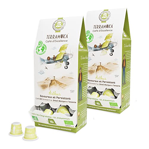 TERRAMOKA 120 capsulas Café Orgánico Premium 80% Arábica Puro de Brasil y México - Compatible con máquinas Nespresso - Rico y sabroso - Cero Residuos - Tostado en Francia