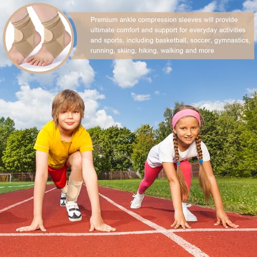 Image of Honoson 2 Pcs Ankle Brace Kid Ankle Support Youth Neoprene Lace up Compression Sleeve Foot Brace Stabilizer with Adjustable Strap for Sport Sprained Plantar Fasciitis Achilles Tendonitis(Skin,M)