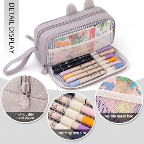 Image of CICIMELON Cartoon Pencil Case, Large Capacity Pen Pouch with Embroidered Animal Design, School Supplies Bag for Kids, Teens, Students (Gray Dog)