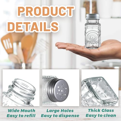 image for Wongblee 2 Pack Glass Salt and Pepper Shakers Set, Vintage Spice Shake