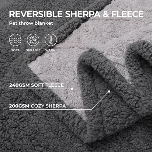 luciphia Wasserdichte Hundedecke Waschbar, Haustier Decke für Hund Katzen Welpe, Kuscheldecke Weich Flaushig Sherpa Fleece, Katzendecke Mittelgroße Große für Bett Sofa Couch, Hellgrau Gitter 71*102cm