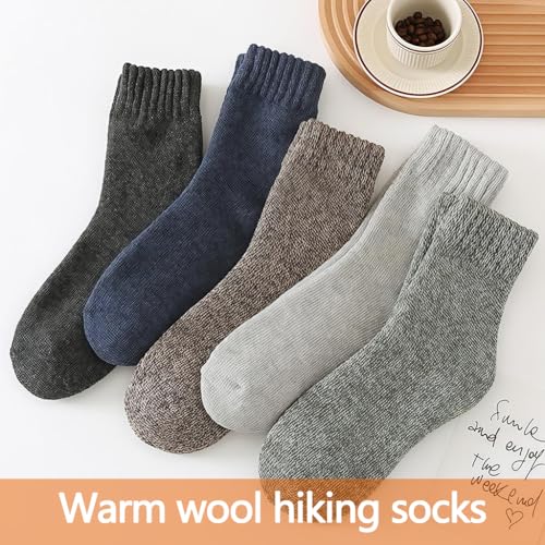 Image of Zibuyu 5 Pairs Mens Merino Wool Thermal Hiking Socks, Winter Socks for Men, Thick Winter Crew Socks with Cushion, Breathable Odor-Resistant Fabric, Durable and Warm for Outdoor & Indoor Use