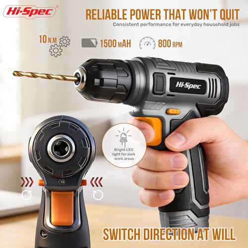 Image of Hi-Spec Tool Kit with 8V Cordless Drill Set with Toolbox for Home DIY