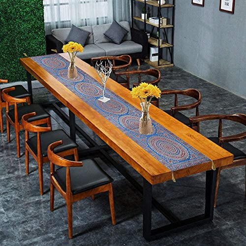 Image of Diwali Decor Brocade Jacquard Silk Table Runner Long Runner for Dinning & Centre Table Mandala Print 72 x 16 Inches (Turquoise)