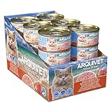 Pack 24 Unidades - Filetes de Atún Rojo Bluefin con Gambas - Latas de 80 g - Comida húmeda para Gatos - ARQUIVET