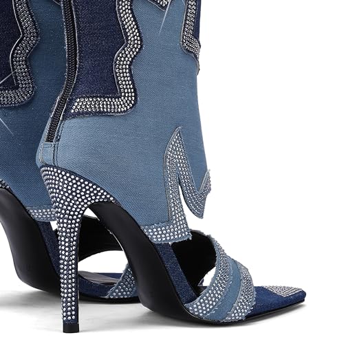 Image of Western Cowboy Boots for Women Rhinestone Cowgirl Boot with Low Block Heel Embroidery Sparkly Short Ankle Booties Walking Bootie for Country Concert Disco Outfits