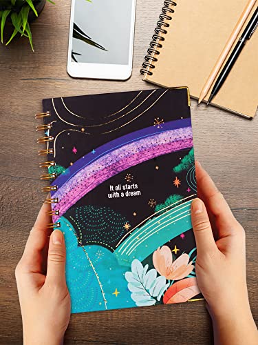 Image of Doodle Undated Daily Planner I Weekly Planner I A5 I Hard Cover I Wiro I192 Ruled Pages I 80 GSM I Lay Flat Design I Metal Corners I Plan your day, To do List (Dreamy Start - Black)