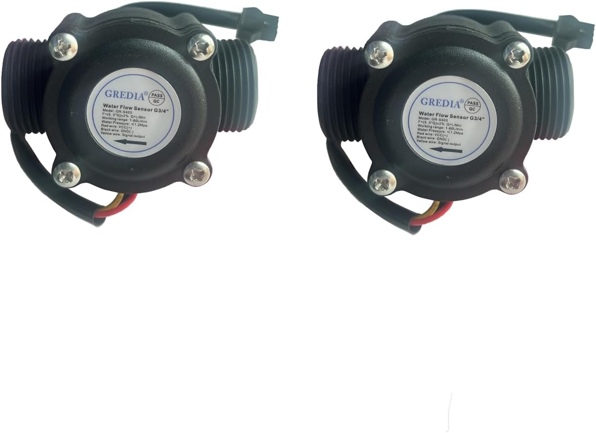 GREDIA 3/4" Water Flow Sensor Food Grade Switch Hall Effect Flow Meter Flow Meter Counter 1-60L/min (Pack of 2)