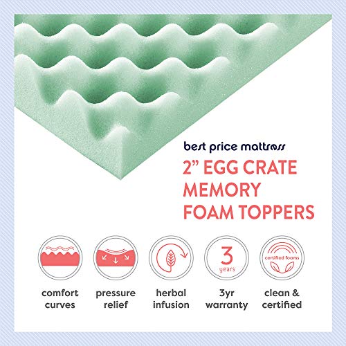 image for Best Price Mattress 2 Inch Egg Crate Memory Foam Mattress Topper with 