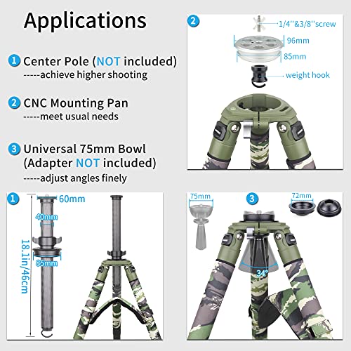 Image of INNOREL RT90CG Carbon Fiber Bowl Tripod - Heavy Duty With 75mm Bowl, 40mm Leg Tube, Ultra Stable Professional Camera Tripod, Max Load 88lb /40kg, Green Camouflage Sleeve