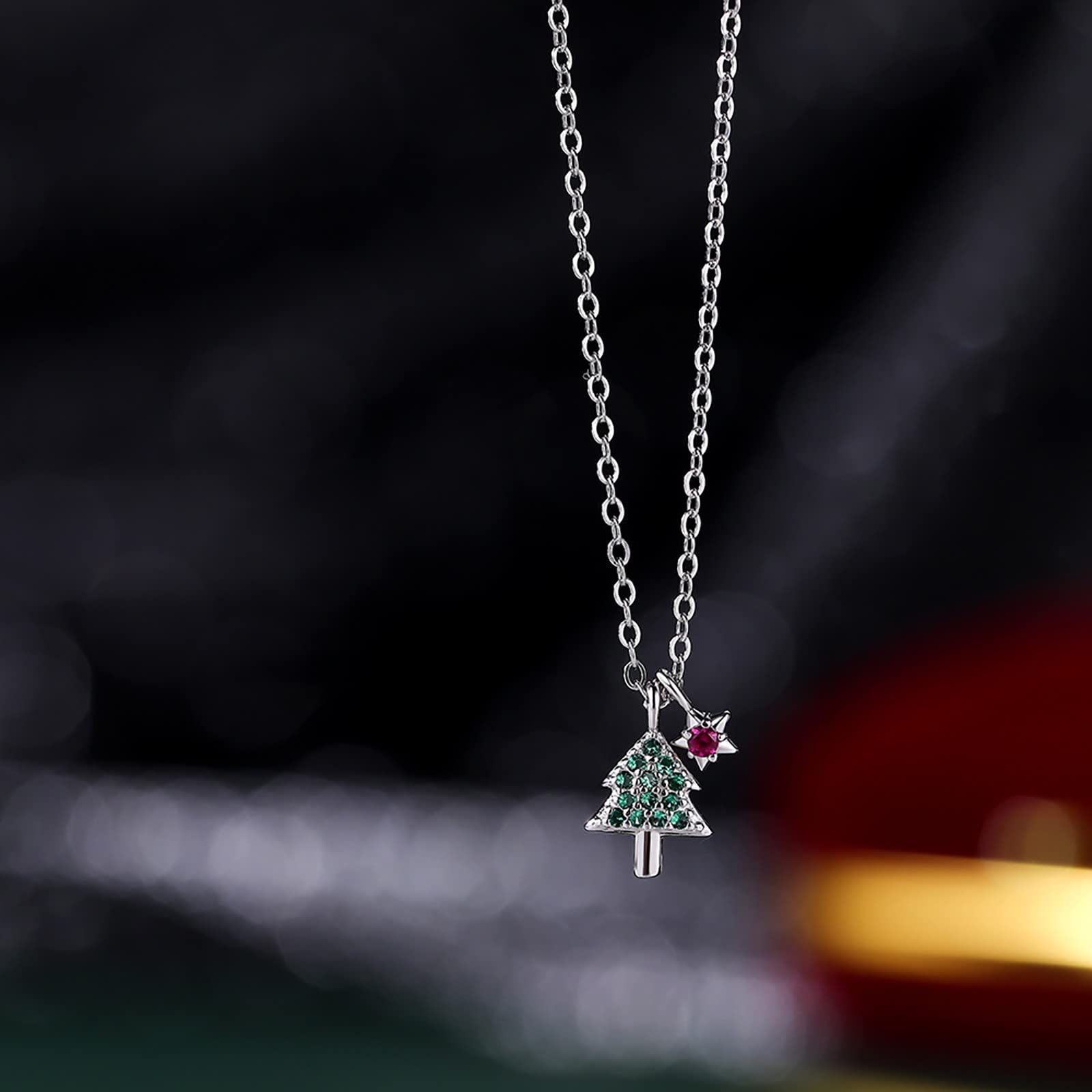 Mały diamentowy naszyjnik Dainty S925 Sterling Silver Choinka Naszyjnik Kobieta Śliczna cyrkonia Temperament Łańcuch do obojczyka Naszyjnik Łańcuchy męskie (srebrny jeden rozmiar)