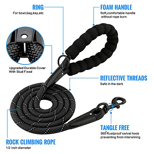 Plutus Pet Heavy Duty Rope Dog Leash With Comfortable Padded Handle, Highly Reflective Strong Sturdy 4/5/6 Ft Dog Leash For Small Medium Large Dogs(1/2"×6', Black) #TOP1