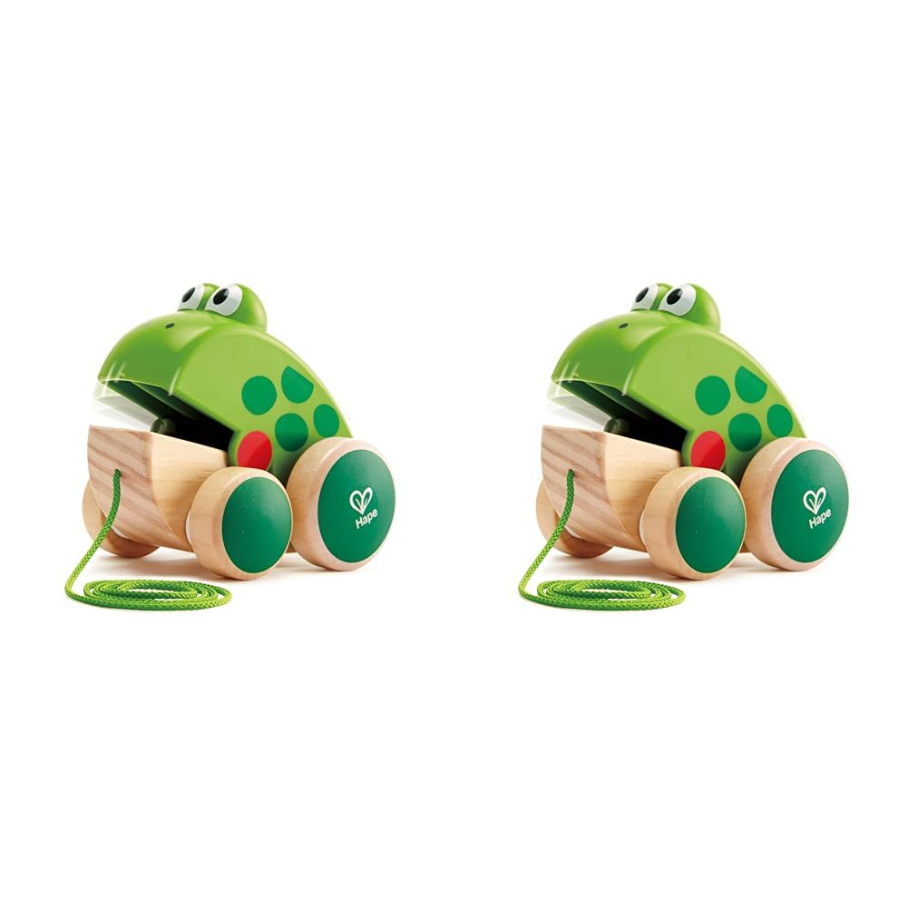 Hape Nachziehfrosch Fridolin von Hape | Holzfrosch Fliegen fressendes Nachzieh-Spielzeug für Kleinkinder, leuchtende Farben (Packung mit 2)