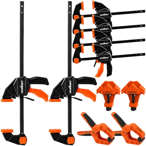 Image of 10-Piece Bar Clamp Set for Woodworking, 4 x 6-inch & 2 x 12-inch One-Handed F Clamp /Spreader, 132 lbs Load Capacity, Includes Spring Clamps & 90 Angle Clamp, Quick-Release Grip
