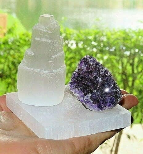 ZnranyiiXY Meditation Crystal Kit Amethys clustrer Selenite Charging Plate and Tower