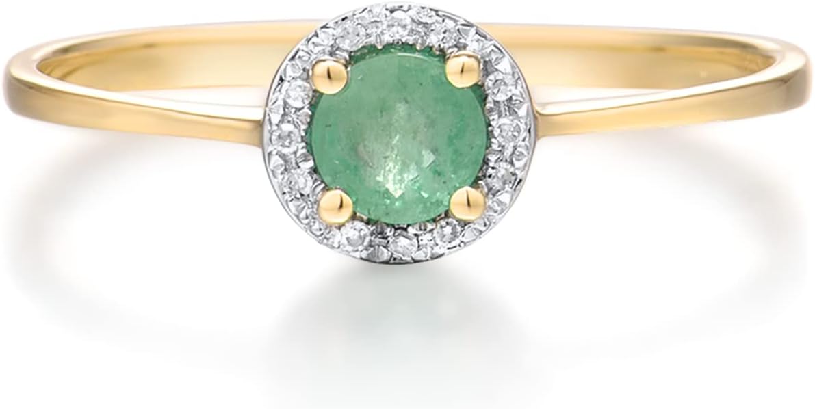 Santuzza 10K Solid Gold Solitaire Gemstone Genuine Diamond Dainty Ring for Women - Image 2