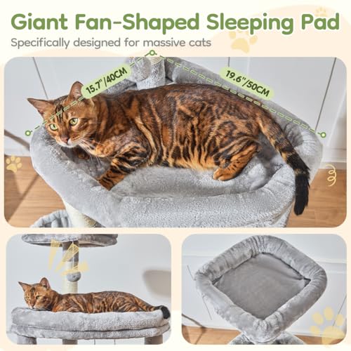 Image of Taoqimiao 72 Inches Cat Tree for Large Cats, Multi-Level Tall Cat Tower, Widened Cat Condo with Large Scratch Board, 5 Scratching Posts, Metal Hammcock, Cozy Basket, Light Gray, MS045W