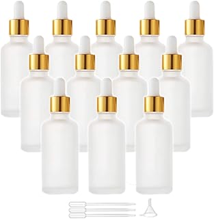 12 Pack Set Glass Dropper Bottles With Golden Caps Frosted Glass Vials Essential Oil Sample Bottles With Glass Eye Dropper Free Dropper&Funnel (50ml/1.7oz)