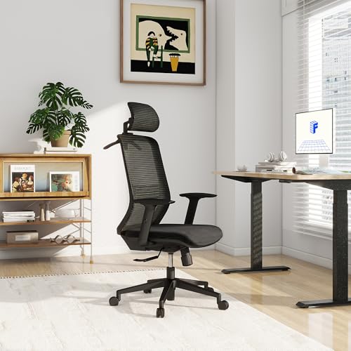 FLEXISPOT OC17 - Silla ergonómica de oficina con percha, reposabrazos ajustables 2D y reposacabezas 3D, silla de computadora de esponja de respaldo alto, soporte lumbar, giratoria de 360° para el