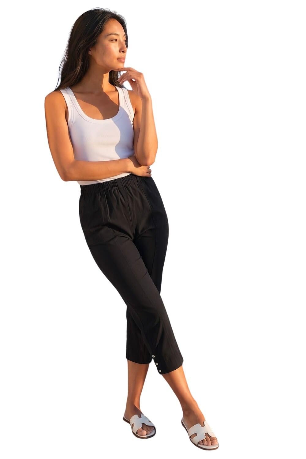 Roman Originals Women's Petite Black Roman Petite Bengaline Cropped Stretch Trouser For Uk - Everyday Holiday Spring Summer Comfy Soft Evening Vacation Work Party - Size 14