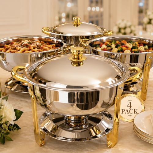 Frizoky Gold Accent Chafing Dishes for Buffet, 6QT 4 Pack