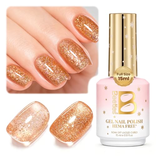 Image of Beetles Gold Glitter Gel Nail Polish, 15ML HEMA Free Soak Off UV LED Gel