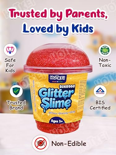 Image of HOTKEI Red Glitter Slime for Kids 3+ Years Super Stretchy Soft and Smooth Shiny Non-Toxic Sparkle Fun Slime Toy Birthday and Return Gift for Boys and Girls