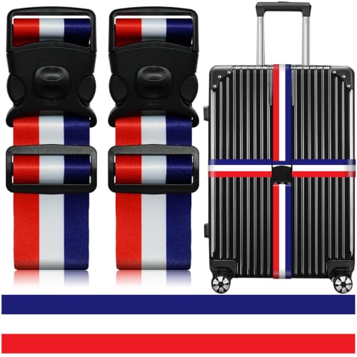 Image of Luggage Straps for Suitcases, Travel Adjustable Belt with Quick Release Buckle, Heavy Duty Nylon Bag Packing Strap, Unique Bright Identifiers Business Travel Accessories (2 Pack) - Red Flag