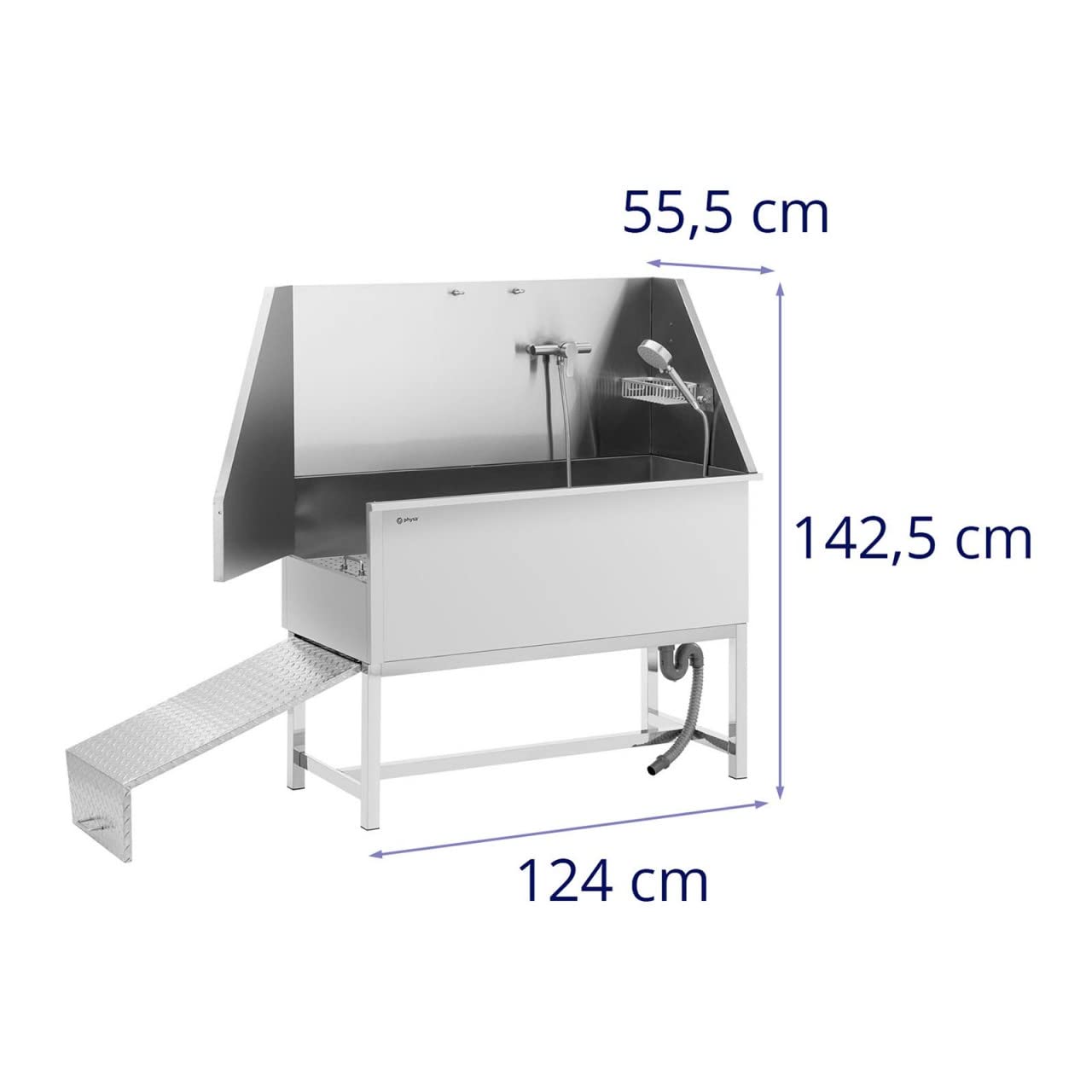Physa PHY-PWS-01 Baignoire pour chien jusqu'à 60 kg avec rampe en acier inoxydable