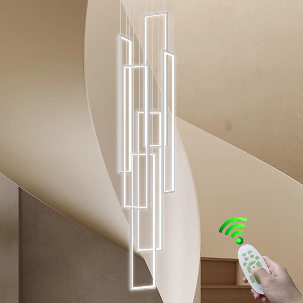 Stesulfr White Modern Led Chandelier With Remote Foyer Chandeliers For High Ceilings 6 Lights 3000-6500K Dimmable Large Chandelier Staircase Pendant Light Fixture For Entryway Living Room Villa Hotel(,