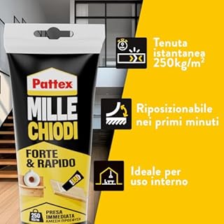 Pattex Millechiodi Forte & Rapido, adesivo di montaggio extra forte che sostituisce viti e fori al muro, adesivo bianco con effetto ventosa, 1x250g tubo