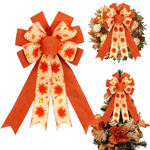 HIENAJ Fall Maple Leaf Wreath Burlap Bow Orange Buffalo Plaid Tree Thanksgiving Wreath Bow for Autumn Front Door Indoor Outdoor Wall Home Party Decoration Supplies 31