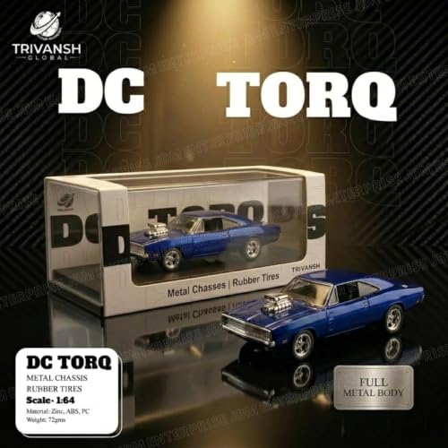 Image of FF7 Collectible Blue Muscle Car Die Cast Model 1:64 Scale, Detailed Metal Vehicle Replica with Display Box for Car Collectors and Enthusiasts