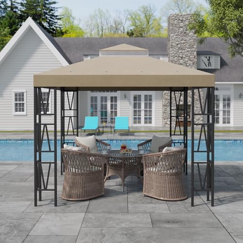 10x10 FT Gazebo Canopy Replacement Top - Durable Double Tier Shade Cover Cover for Yard Patio Garden, Waterproof UV Protection, Easy Install, Outdoor Event Party Shade Tent(Brown)