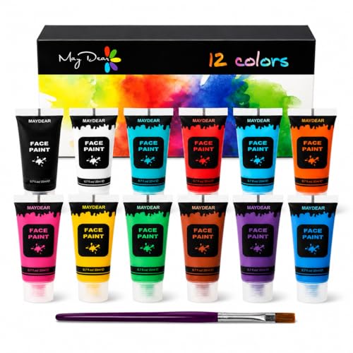 Maydear 12 Colors Face Body Paint Set, Safe Non-Toxic Liquid Paint for Adults and Children, Halloween, Cosplay - Matte 0.7 FL OZ Each