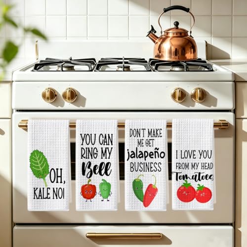 Image of 4Pcs Funny Chili Kitchen Towels 24x14 Inch, Chili Pepper Tomato Decor Microfiber Reusable Tea Towels for Kitchen Farmhouse, Durable Waffle Dish Drying Towel, Housewarming Gifts for Women Mom