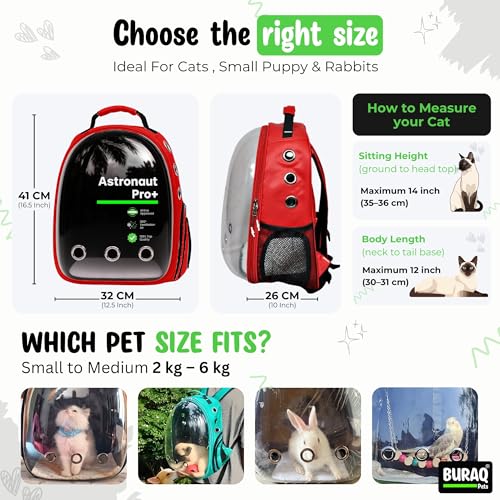 Image of Buraq Astronaut Pro Pet Carrier Backpack (41L x 32W x 26H cm) - Transparent Bubble Capsule Design, Airline-Approved, Breathable & Ventilated Travel Bag for Cats