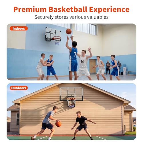 Image of 54 Inch Wall Mounted Basketball Hoop, 8-10 FT Adjustable Height Shatterproof PC Backboard Basketball Goal with 18 Inch Solid Rim for Indoor & Outdoor Use, Home, Gym, Backyard