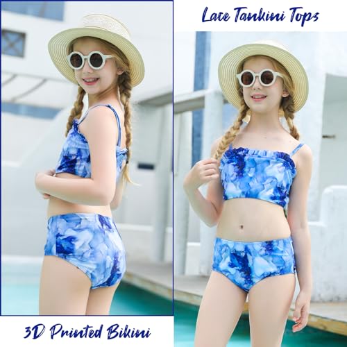 Image of Vogseek 6-16T Girls 3 Pieces Bikini Bathing Suit with Rash Guard Pants Quick Dry Swimwear Cover-Up Sets