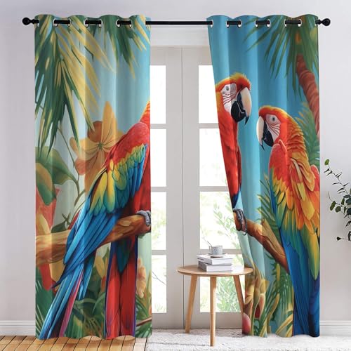 Rideau Perroquet de Qualité Supérieure Draperie Jungle à Œillets