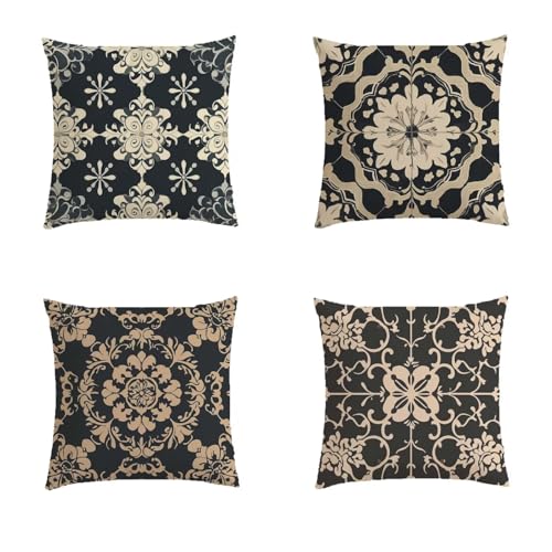 Housse coussin extérieur imperméable lot de 4 taies d'oreiller aspect lin - 2
