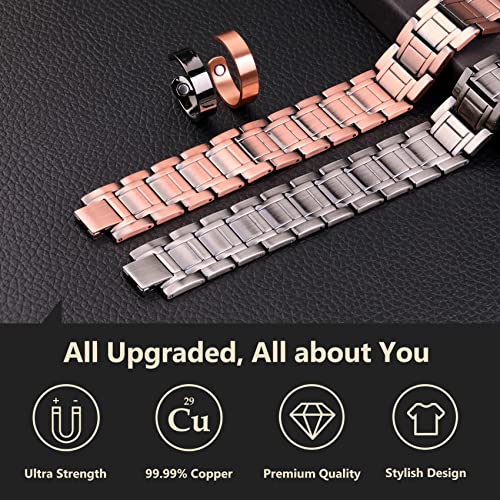Image of Feraco Copper Magnetic Bracelets for Men,Pure Copper Jewelry Gift | 3X Strength Neodymium 57 Magnets,Powerful 3500 Gauss,Adjustable Length