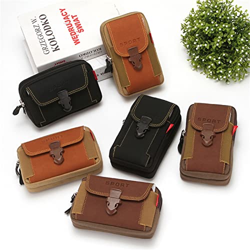 LAXIAY Men's Mobile Phone Sports Bag,Canvas Belt Bag Phone Wallet Purse,Outdoor Sports Bum Pouch Casual Mobile Phone Pocket (Black,A) - Image 3