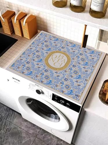 Image of Homecloud Non-Slip Washing Machine Mat - Durable Waterproof Protective Cover for Washer & Dryer, Dust-Resistant Mat Ideal for Laundry Room & Kitchen Appliances | 60x60cm (Beige Blue)