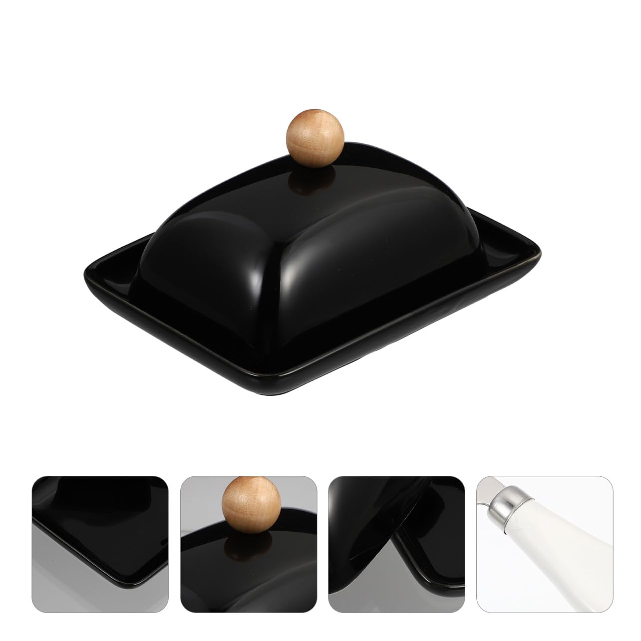 Beurrier Design Simple en Céramique Noir avec Couvercle