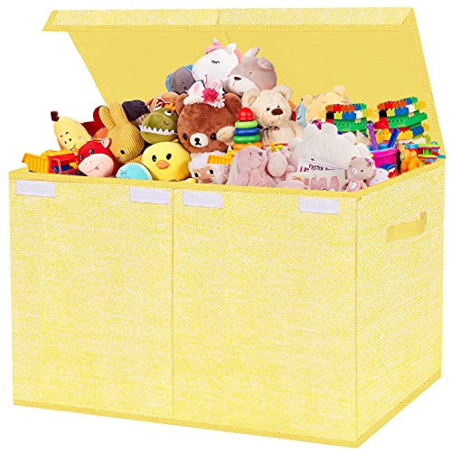Pantryily Toy Storage Bins,Large Toy Box Chest With Lids,Foldable Stuffed Animal Toy Organizers And Storage With Sturdy Handles For Kids,Girls,Boys,Nursery,Playroom 24.5"X13"X16" (Yellow) #TOP5